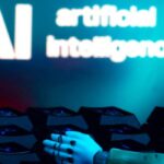 AI μικρόφωνο σε στούντιο ηχογράφησης με τεχνητή φωνή που τραγουδά