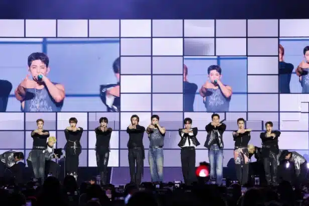 SEVENTEEN members performing Thunder during Japan Live Viewing concert movie trailer