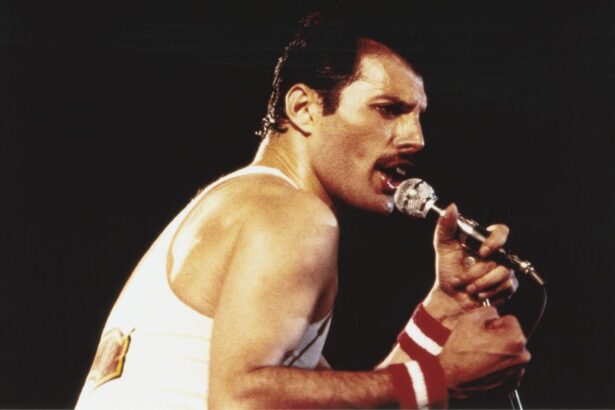 Freddie Mercury στη σκηνή το 1982 με μικρόφωνο
